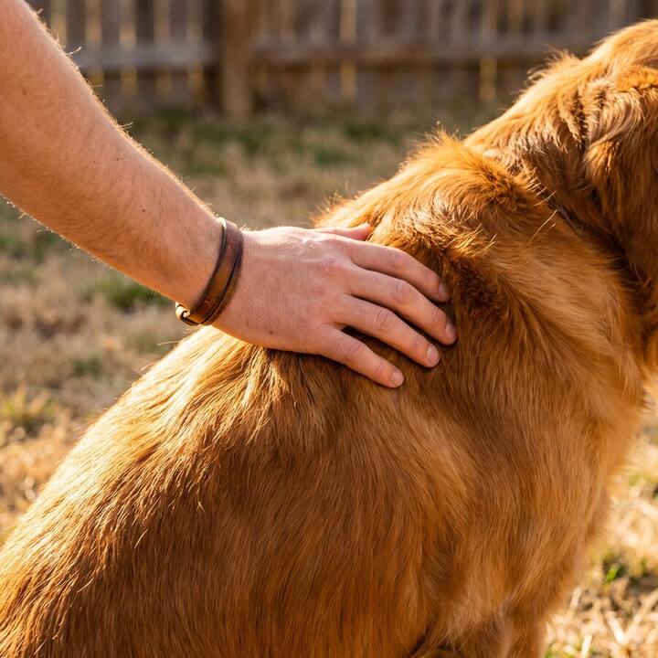 A dog with a soft, shiny coat being stroked