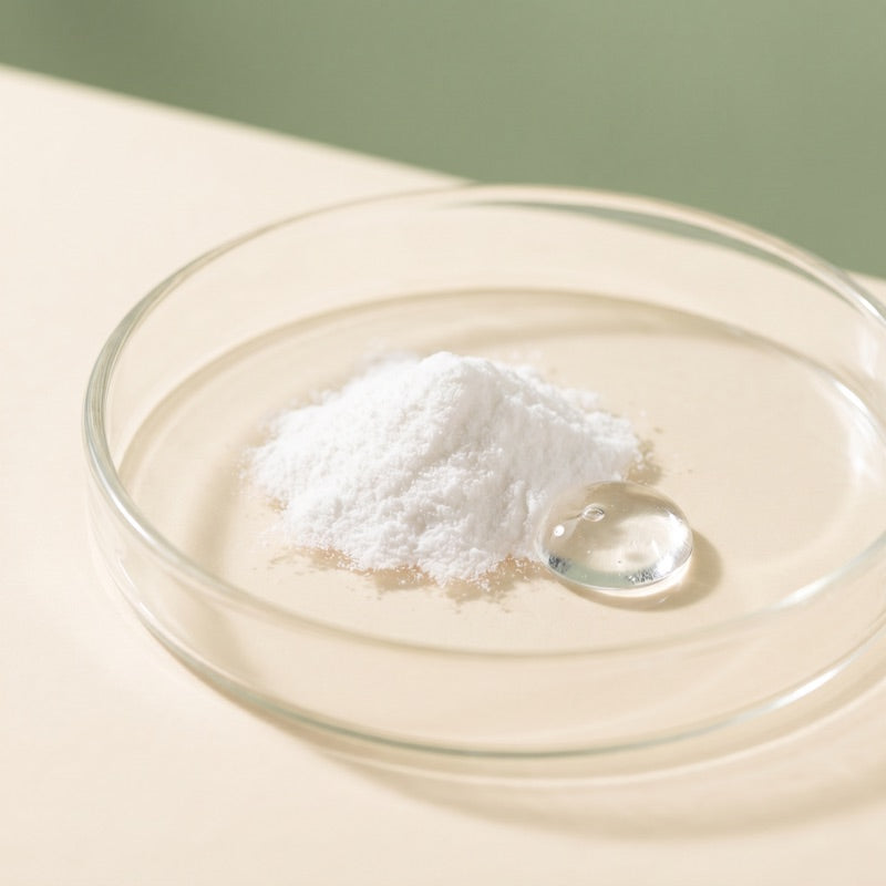 Hyaluronic acid powder and a gel droplet