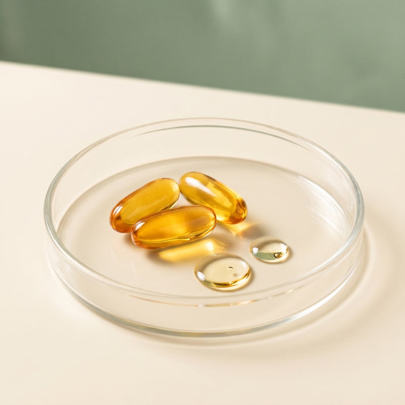 Omega-3 (EPA+DHA) ingredient in a glass dish