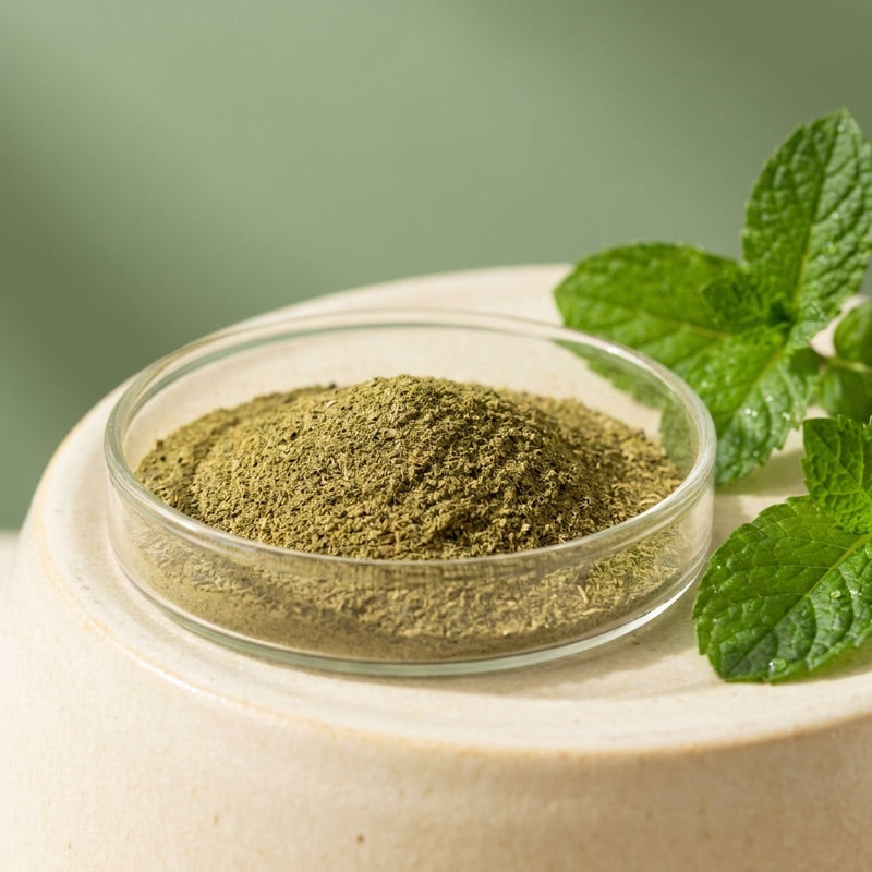 Peppermint Leaf ingredient in a glass dish