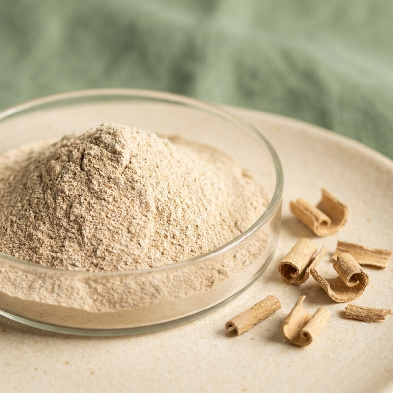 Slippery Elm Bark ingredient in a glass dish
